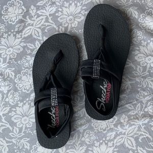 Skechers black Yoga Foam sandal with bling